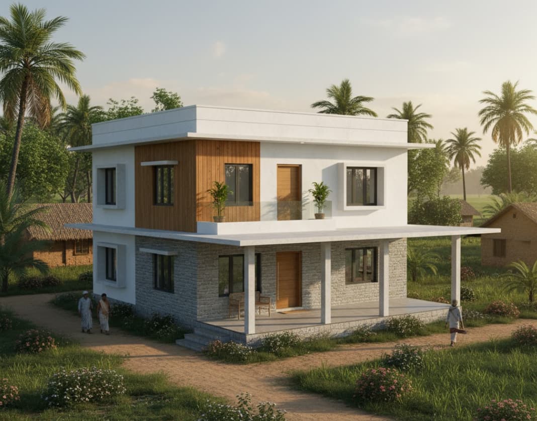 Flat Roof Modern Village Home