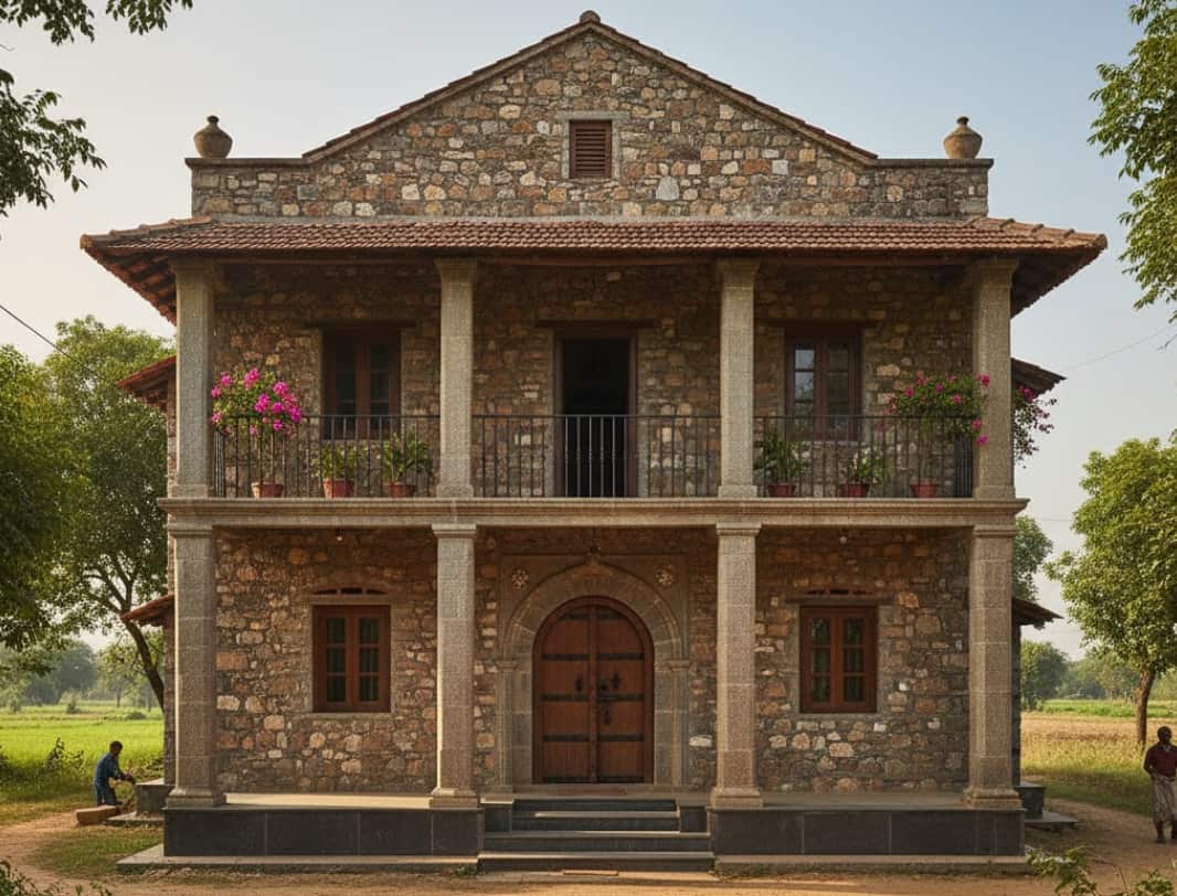 Stone-Clad Front Elevation