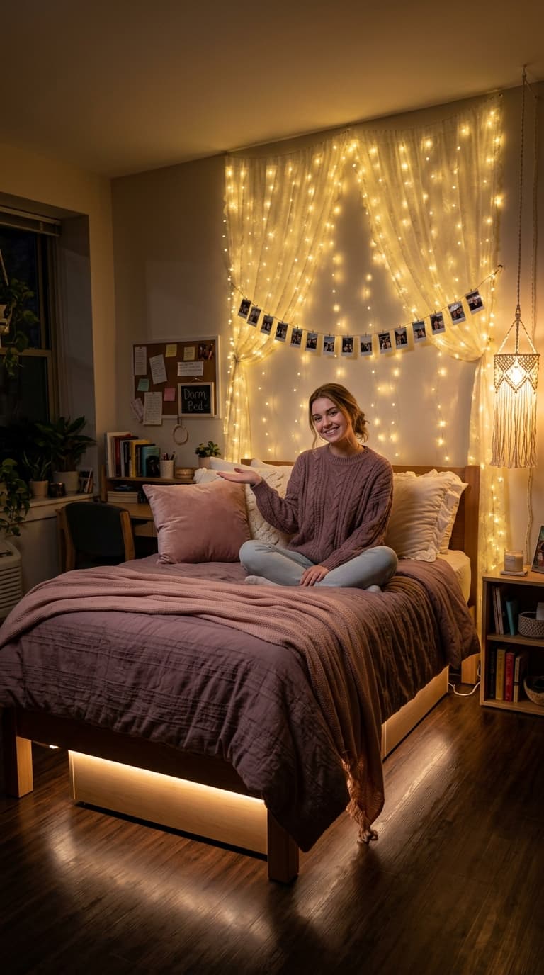 Aesthetic Dorm Bedding Ideas With Fairy Lights