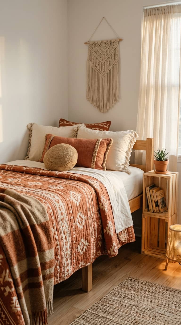 Boho Dorm Bedding Ideas With Natural Textures