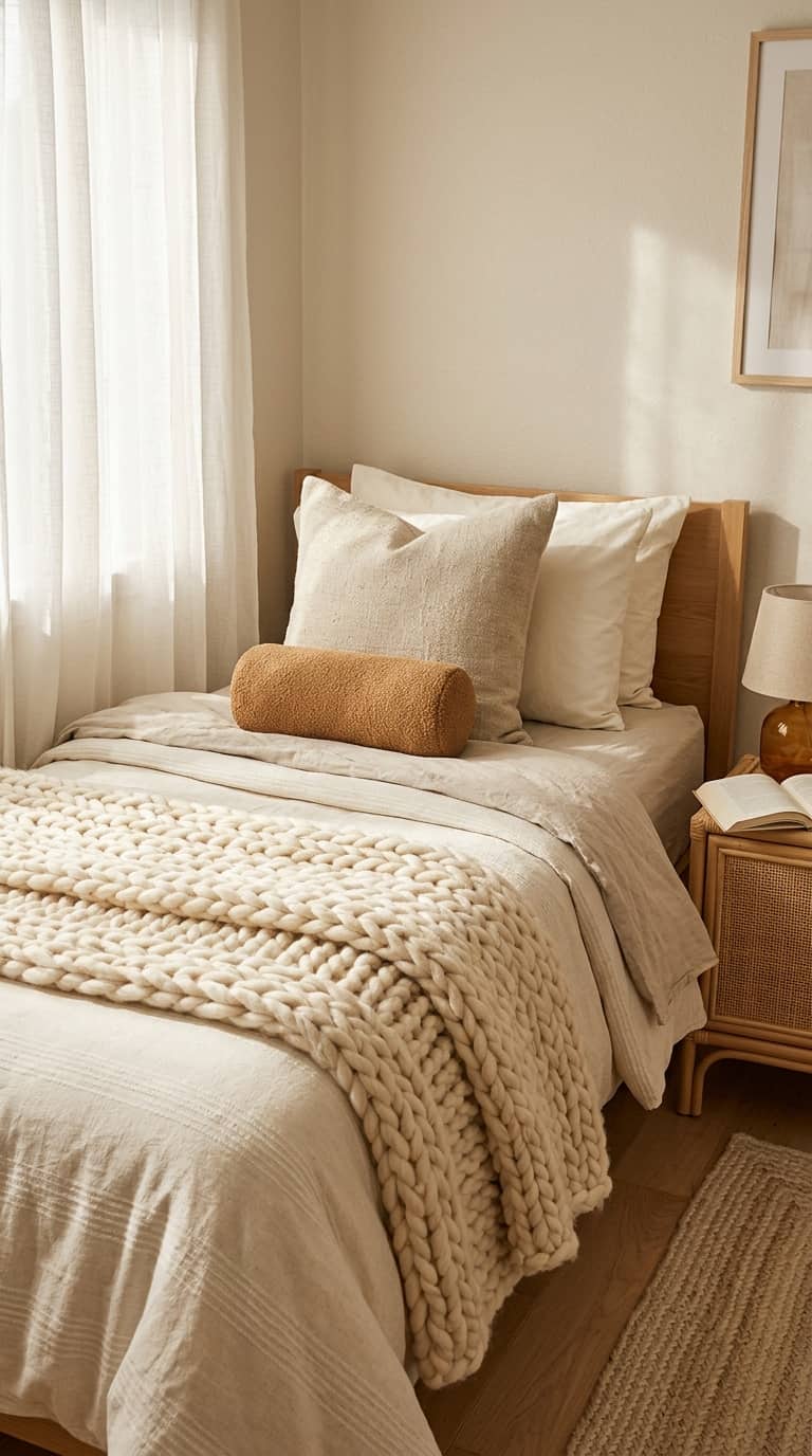 Cozy Dorm Bedding Ideas With Chunky Knit Throws