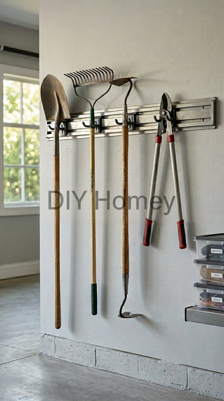 DIY Garden Tool Storage Wall Rail System