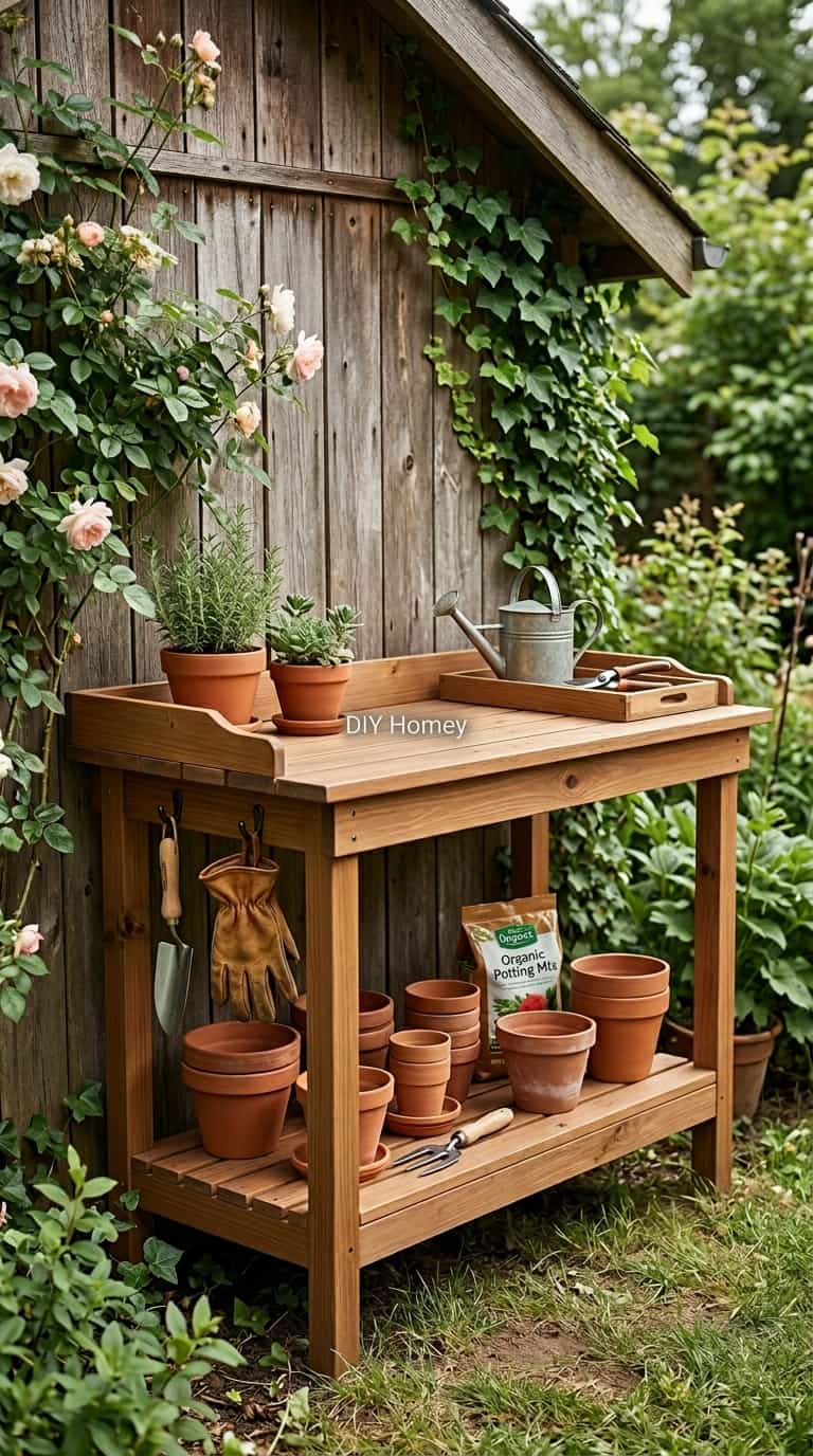 DIY Potting Bench With Garden Tool Storage