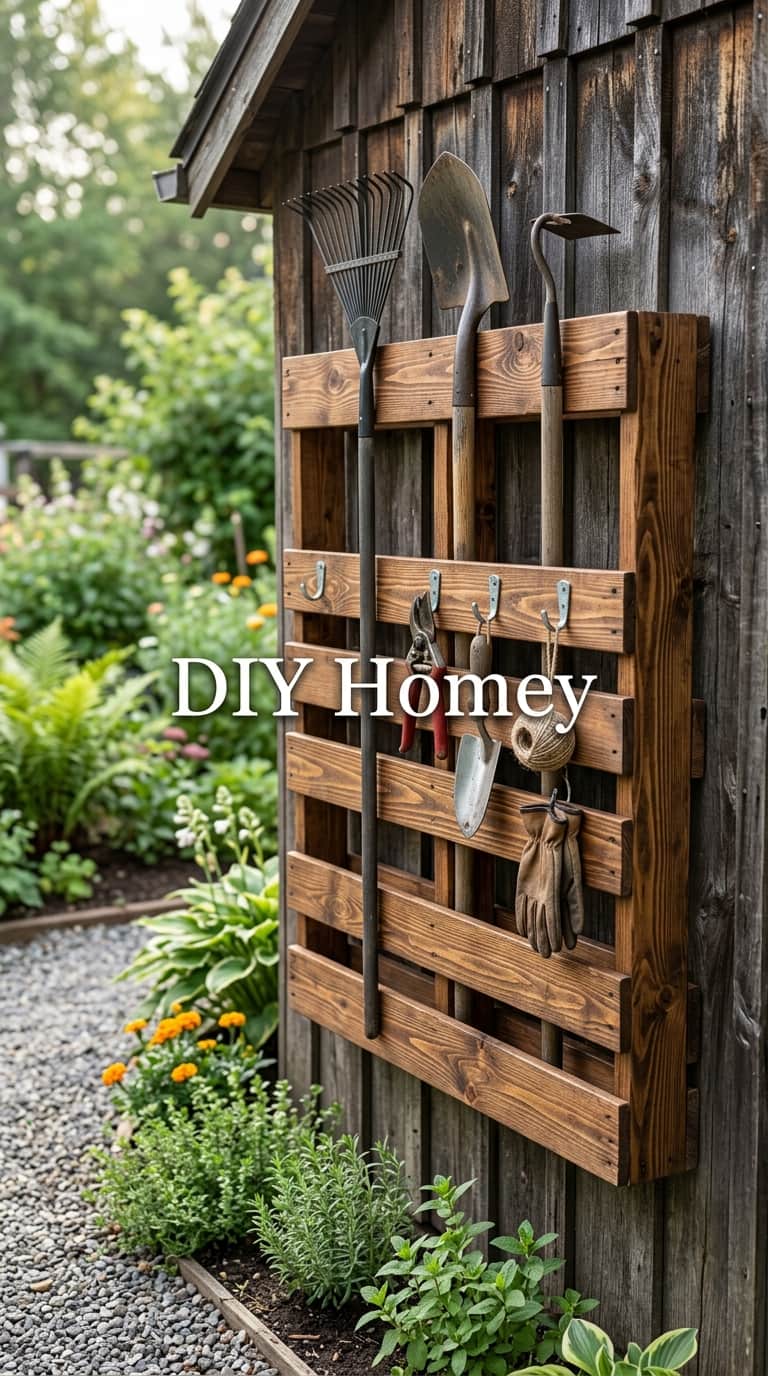 DIY Wooden Pallet Garden Tool Organizer
