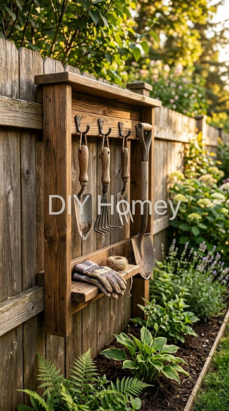 Fence-Mounted DIY Garden Tool Storage Rack