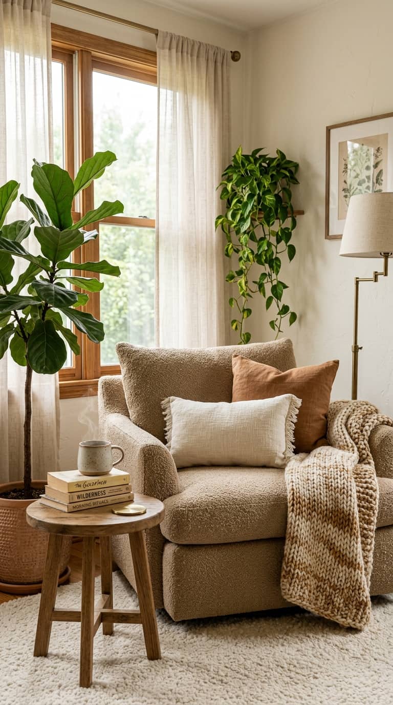 Oversized Cozy Reading Chair With Soft Throw Blankets