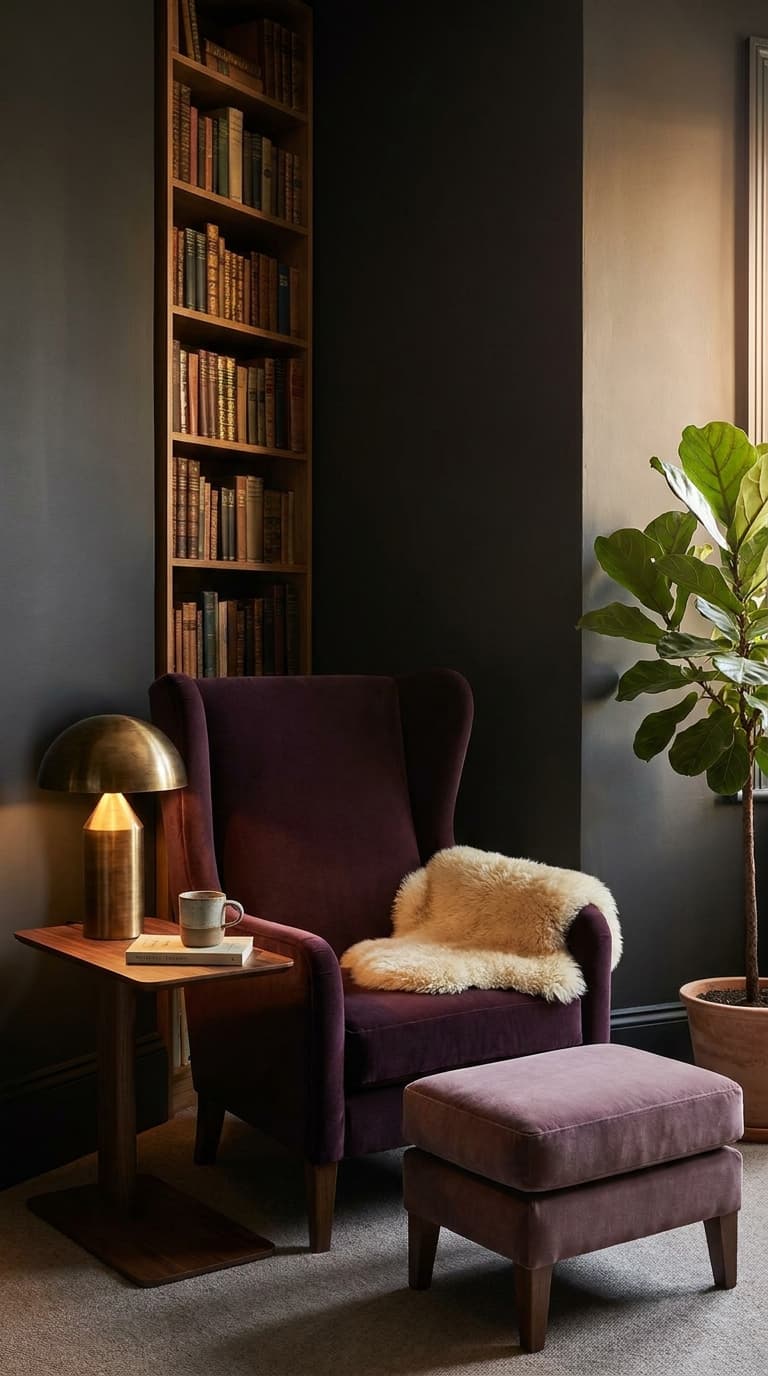 Velvet Reading Nook Chair With Built-In Side Table