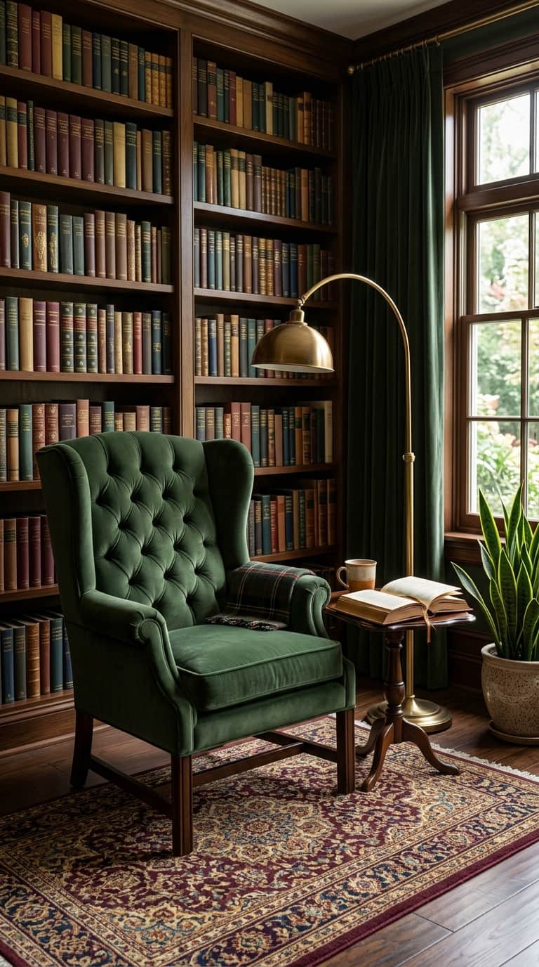 Wingback Reading Nook Chair for a Classic Library Feel